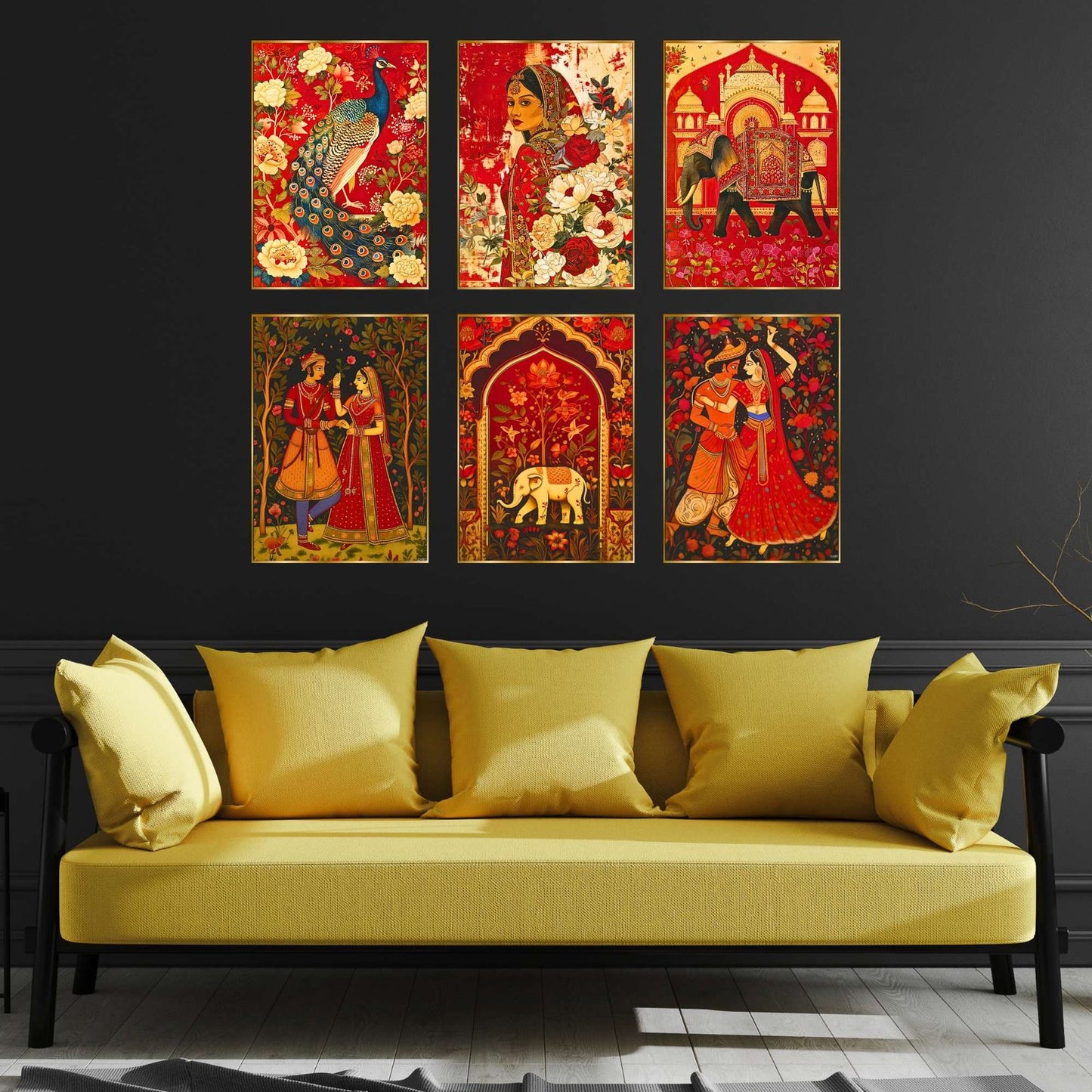 Set of Six Wall Paintings for Wall Dacoration Golden Framed Wall Paintings for Living Room & Bedroom Wall Art for Home Decoration & Office Wall Décor (17×13 inch CH-GD6-11)