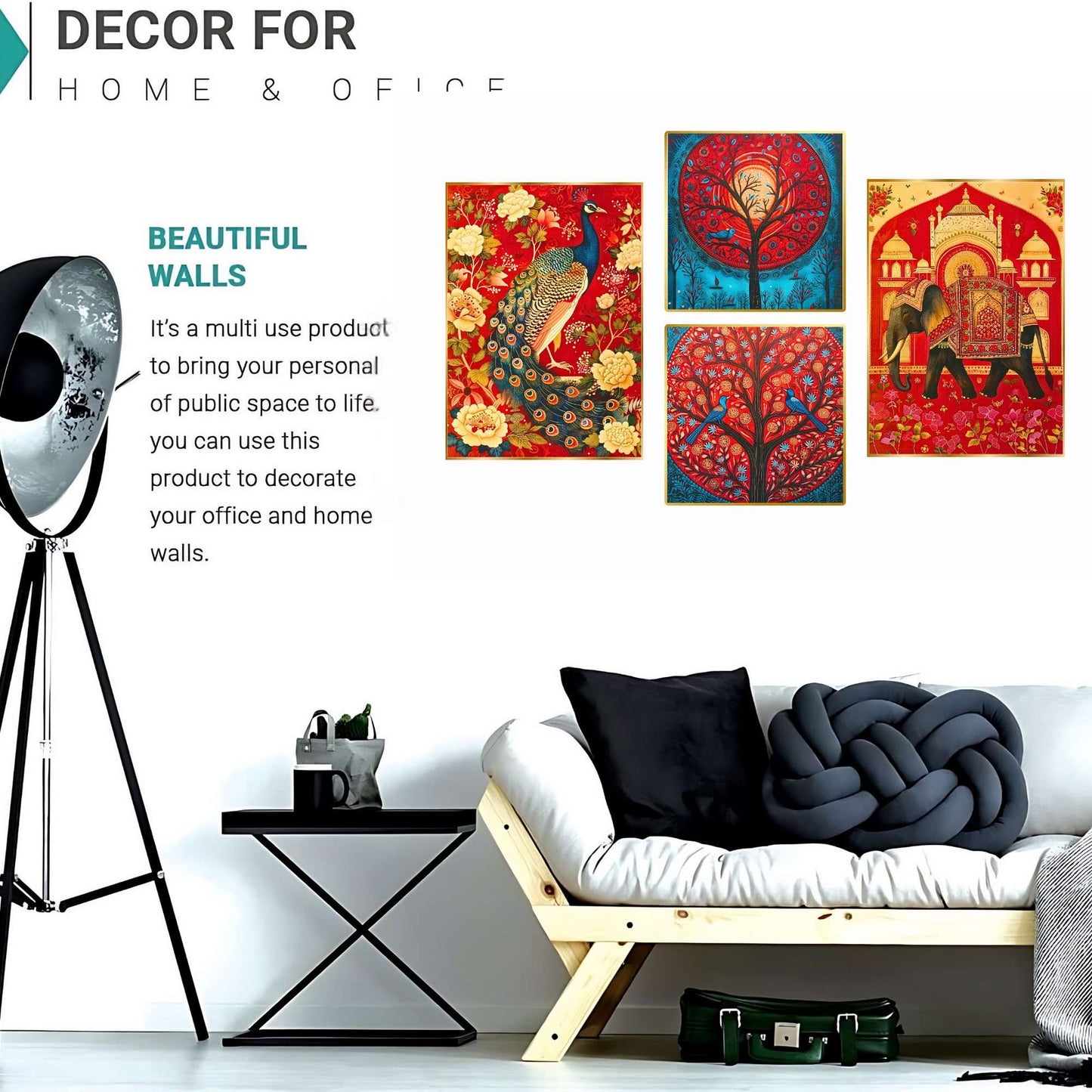 Set of Four Wall Paintings for Wall Dacoration Golden Framed Wall Paintings for Living Room & Bedroom Wall Art for Home Decoration & Office Wall Décor (13×10 inch CH-GD4-15)
