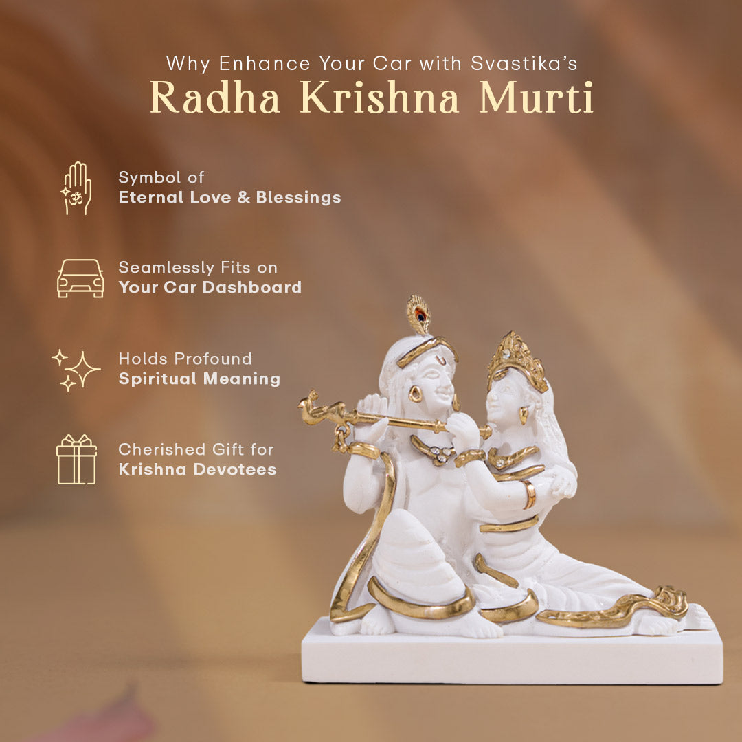 Svastika Luxurious White & Gold Radha Krishna Murti (3 Inch)