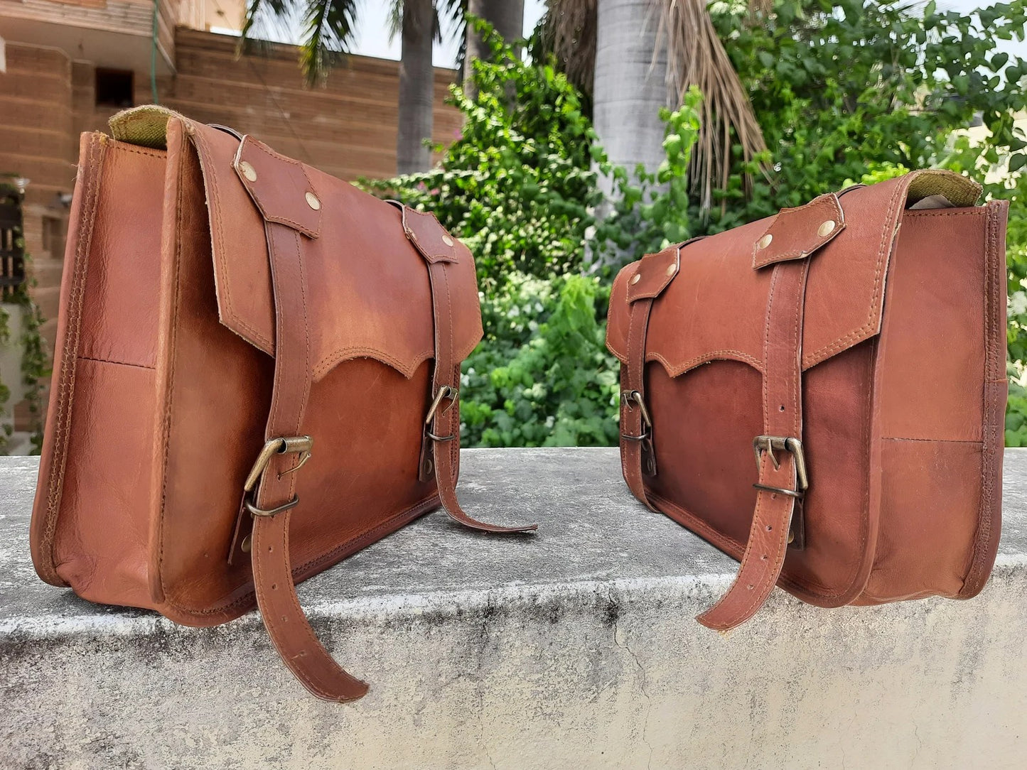 Craftshades Leather Handmade combo Saddle Bag Motorcycle Luggage Pannier bag
