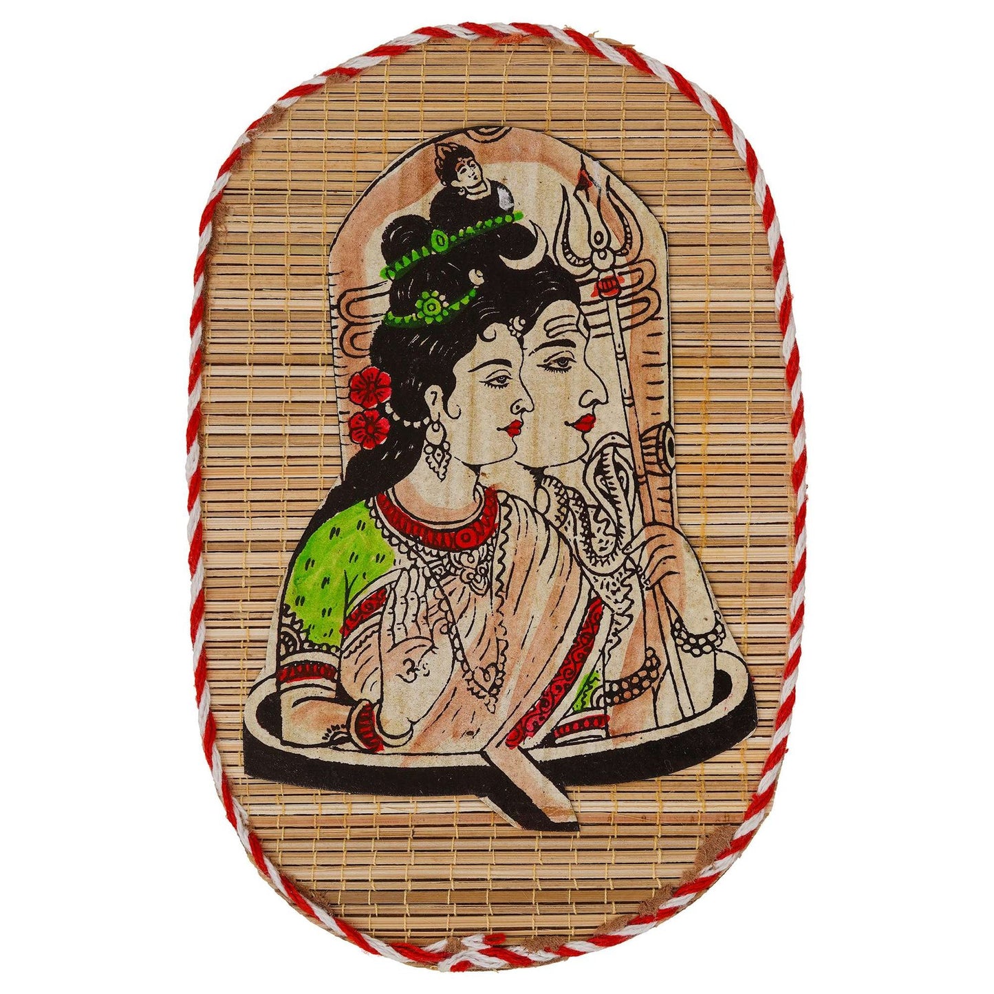 Oval Shaped Design Bamboo Hand Crafted Wall Hangings Of Shiv Sakti For Home D?cor