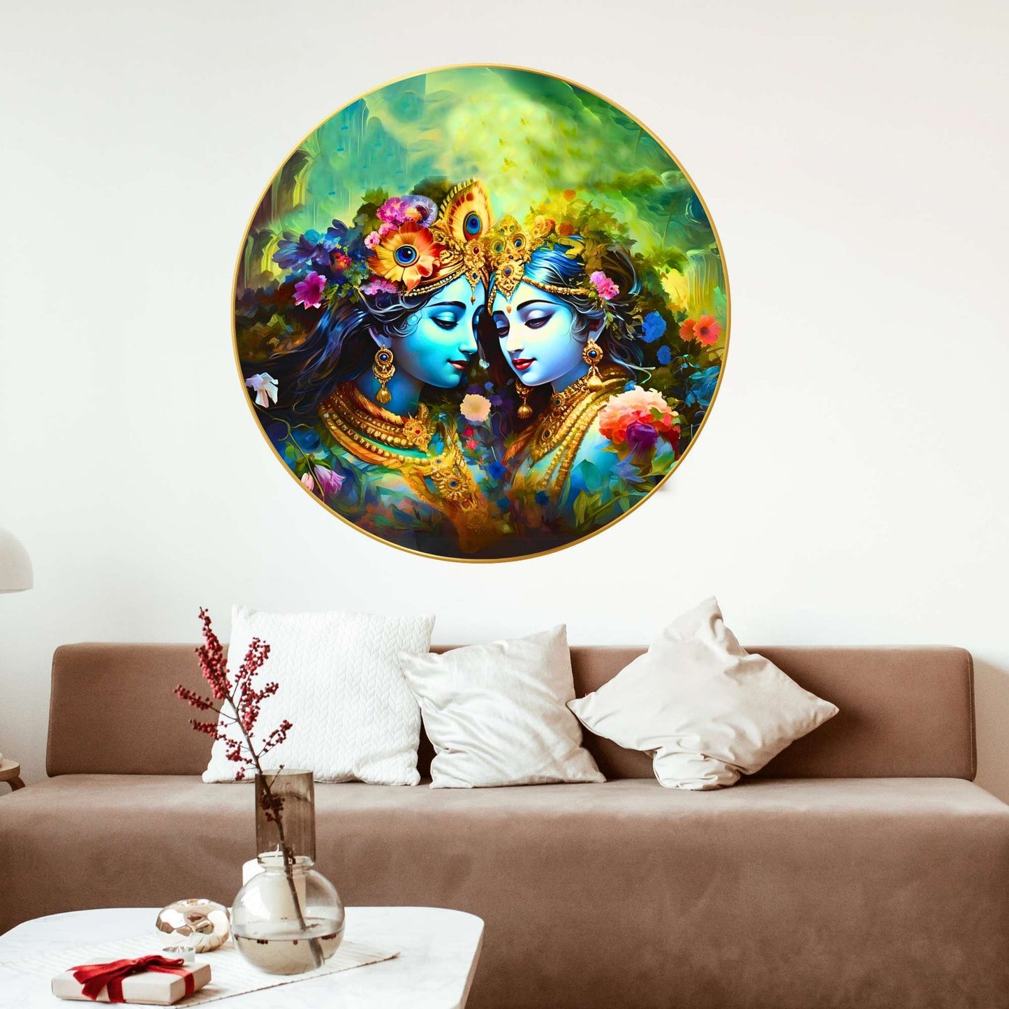 Wall Painting for Wall Decoration with Frame Sparkle Glossy Round Golden Framed Large Painting Office, Living Room, Bedroom, Home Decoration