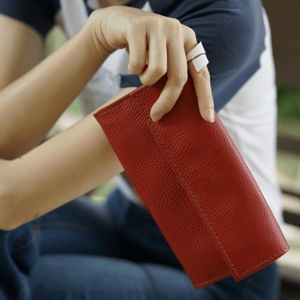 Craftshades – 8 Inch Handcrafted Unique Red Clutch Leather Bag for Women | 100% Genuine Leather