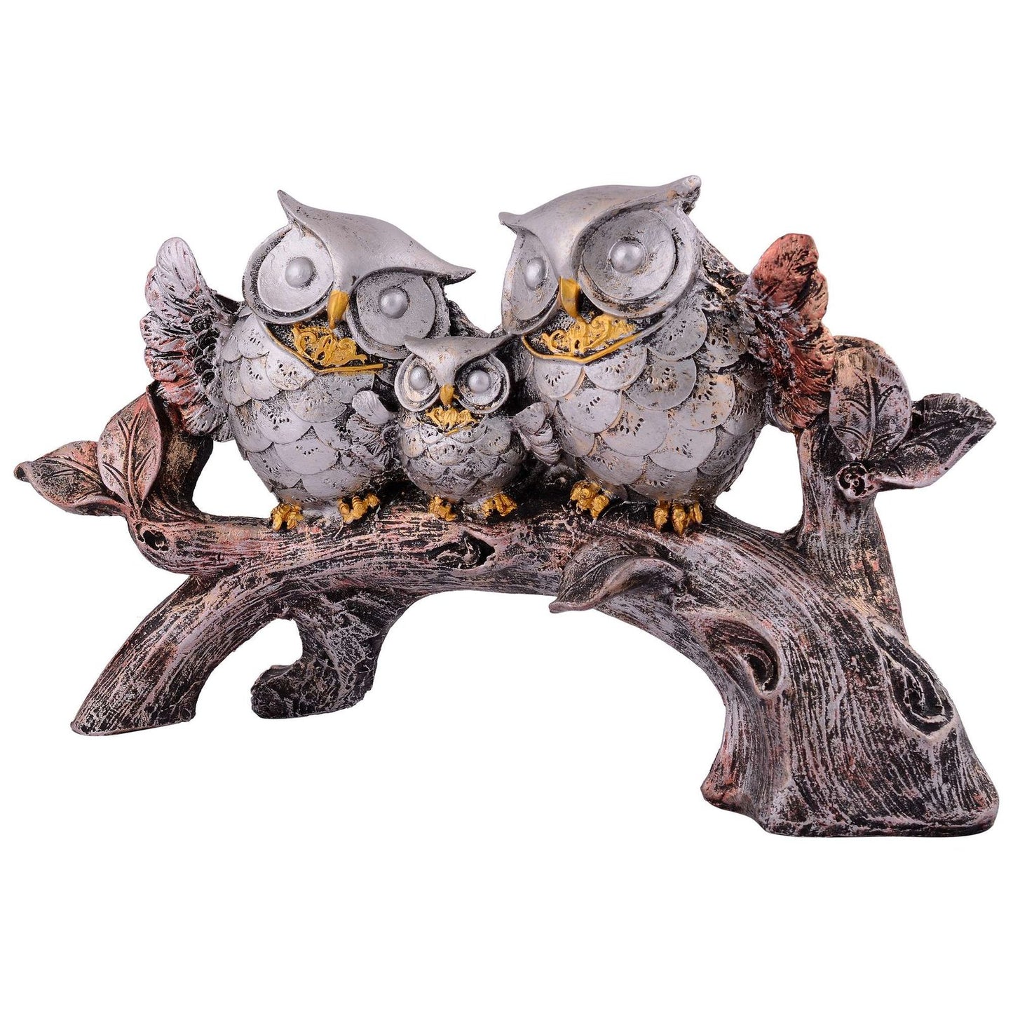 Owl Family Sitting on Tree Decorative Bird Showpieces Statue for Home Decor Living Room Bedroom Wall Shelf Table Top Garden Decoration Items -1