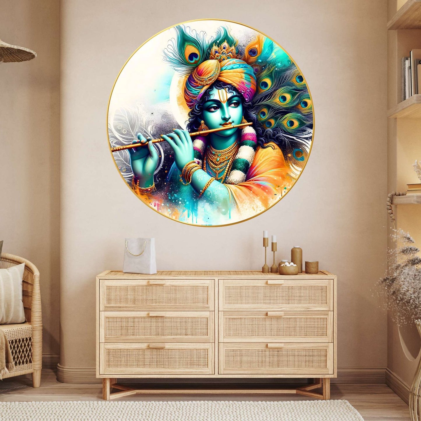 Wall Painting for Wall Decoration with Frame Sparkle Glossy Round Golden Framed Large Painting Office, Living Room, Bedroom, Home Decoration