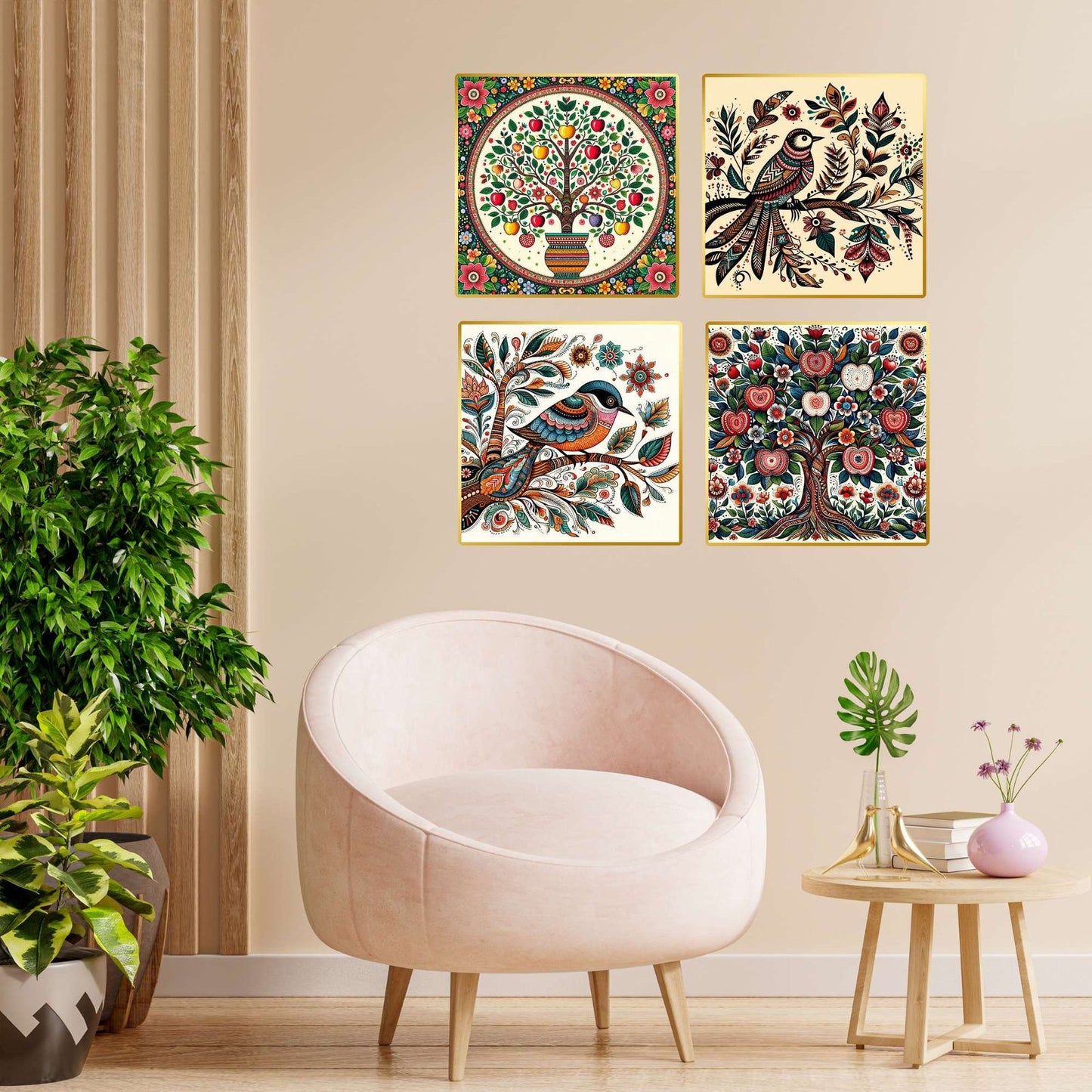 Set of Four Wall Paintings for Wall Dacoration Golden Framed Wall Paintings for Living Room & Bedroom Wall Art for Home Decoration & Office Wall Décor (13×10 inch CH-GD4-7)