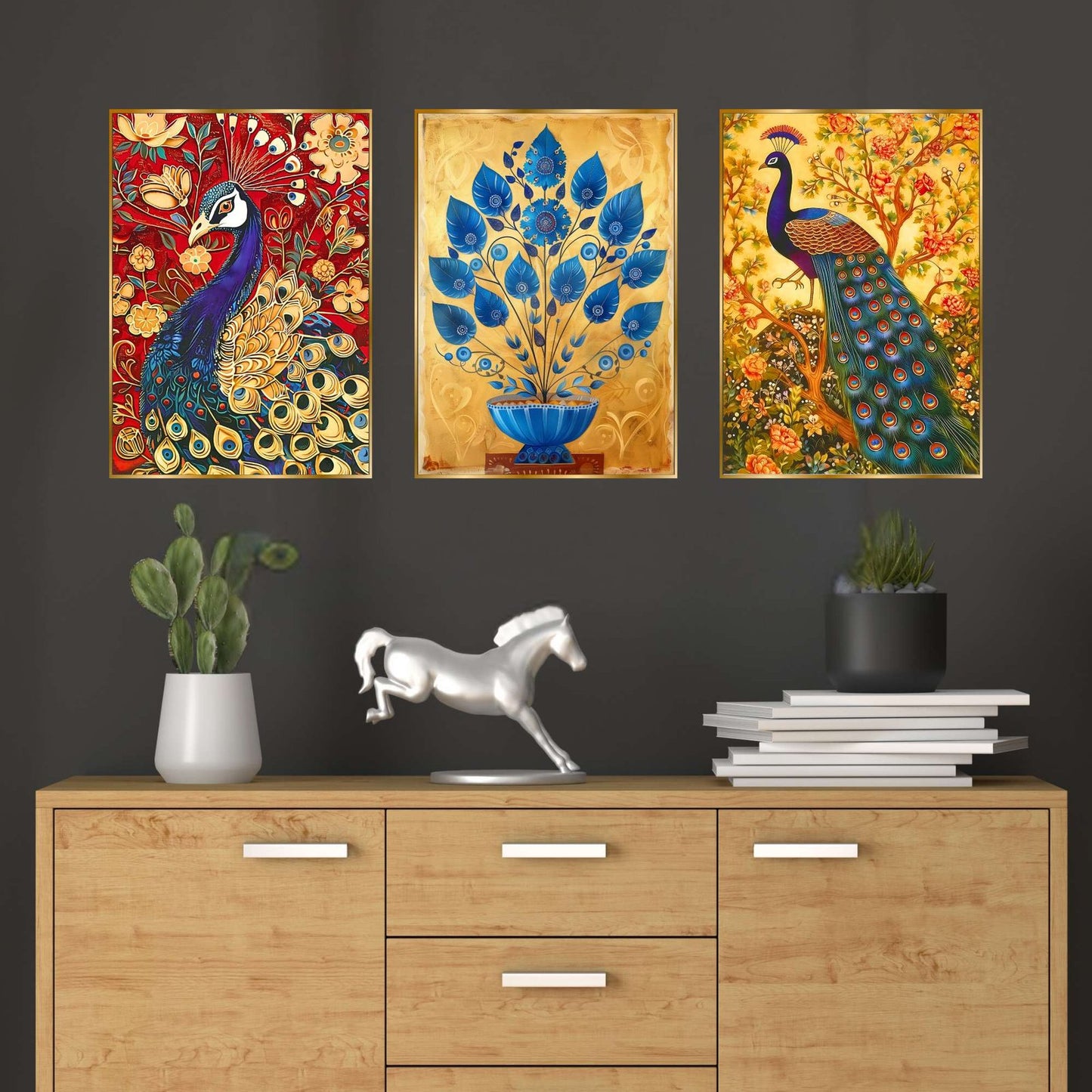 Set of Three Wall Paintings for Wall Dacoration Golden Framed Wall Paintings for Living Room & Bedroom Wall Art for Home Decoration & Office Wall Décor (24×18 inch CH-GD3-4)