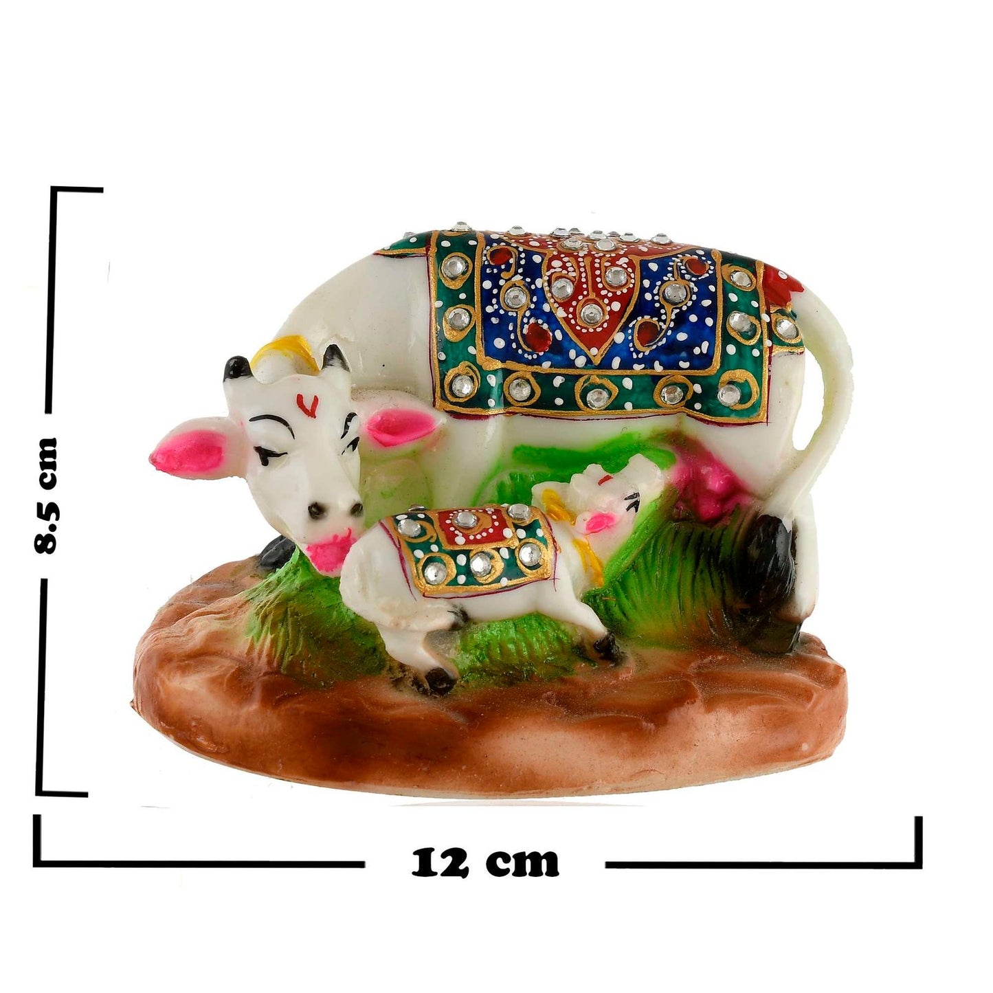 White Marble Kamdhenu Cow and Calf Statue (8.5 cm x 12 cm)