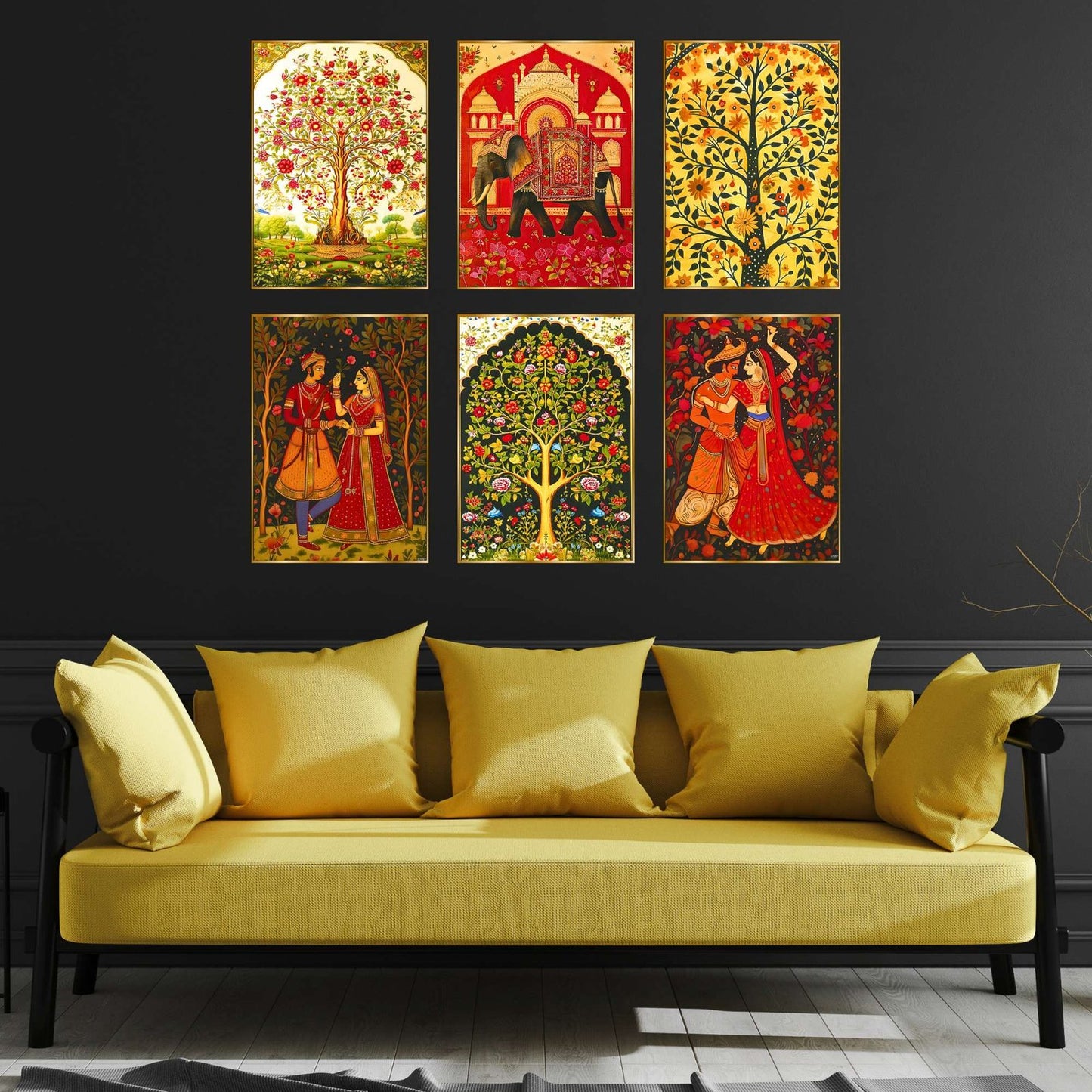 Set of Six Wall Paintings for Wall Dacoration Golden Framed Wall Paintings for Living Room & Bedroom Wall Art for Home Decoration & Office Wall Décor (17×13 inch CH-GD6-10)
