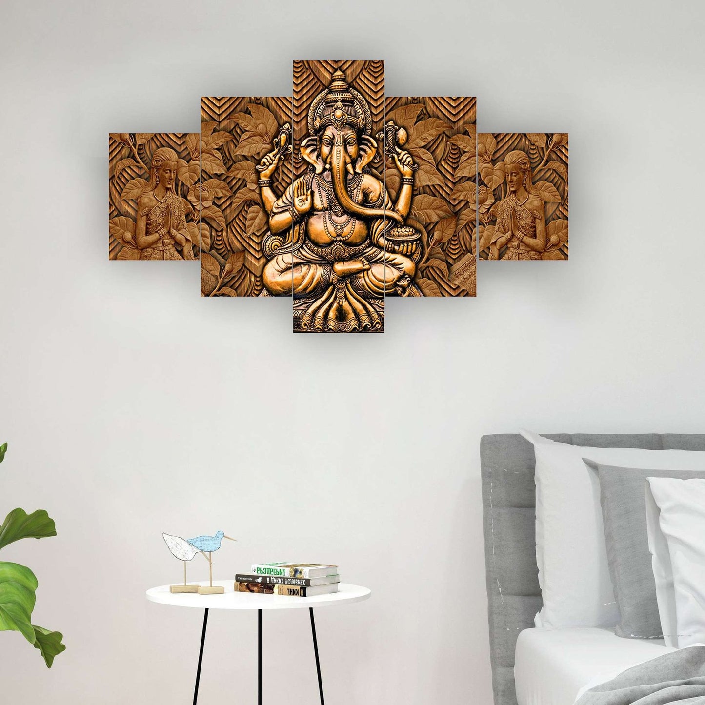 GANESH Set of Five 3D Framed Paintings for Wall Decoration – Ideal for Home, Living Room, and Bedroom (75 x 43 CM)