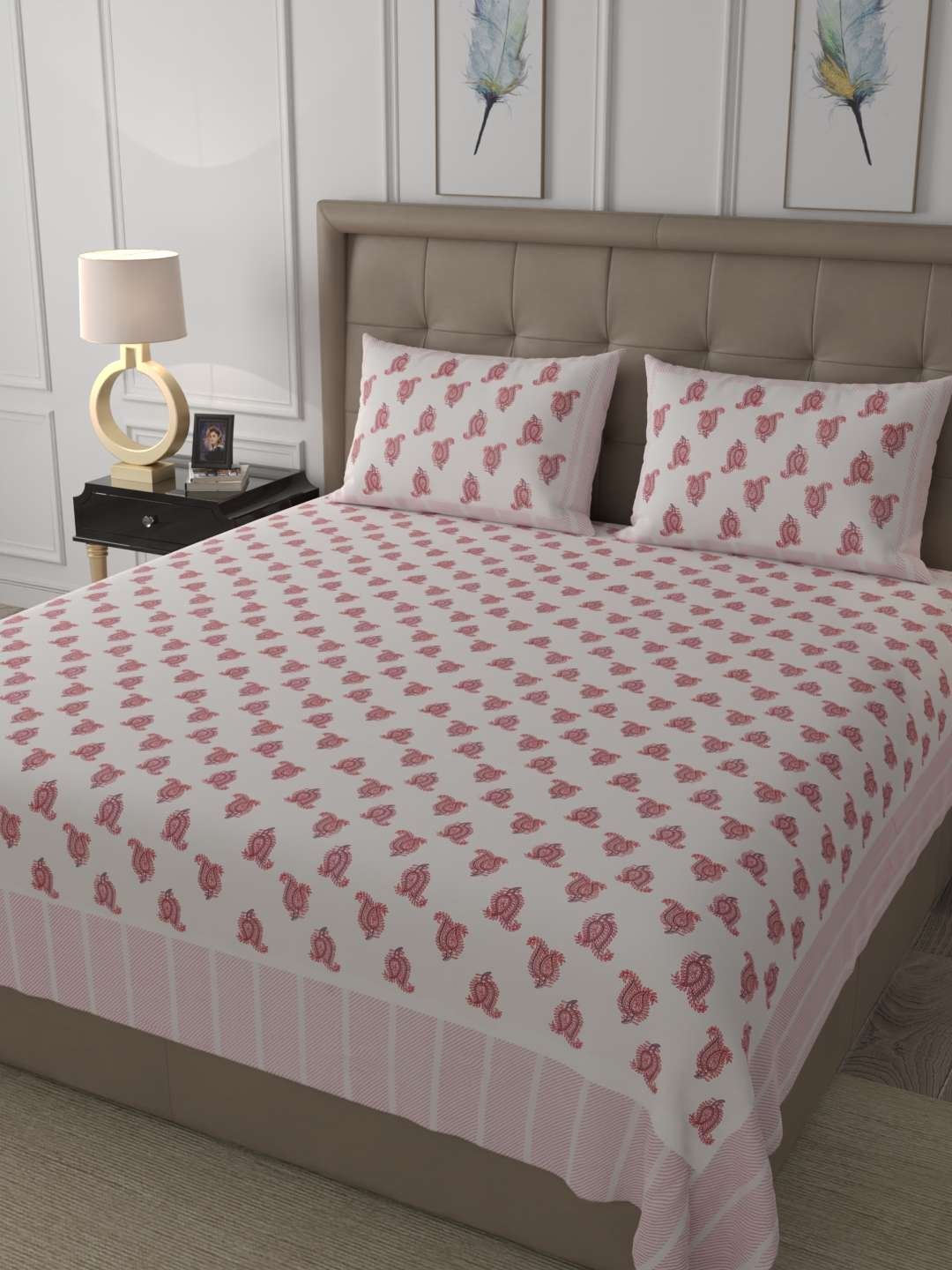 100% Pure Cotton Traditional Printed Bedsheet for Double Bed King Size Bedsheet with 2 Pillow Covers