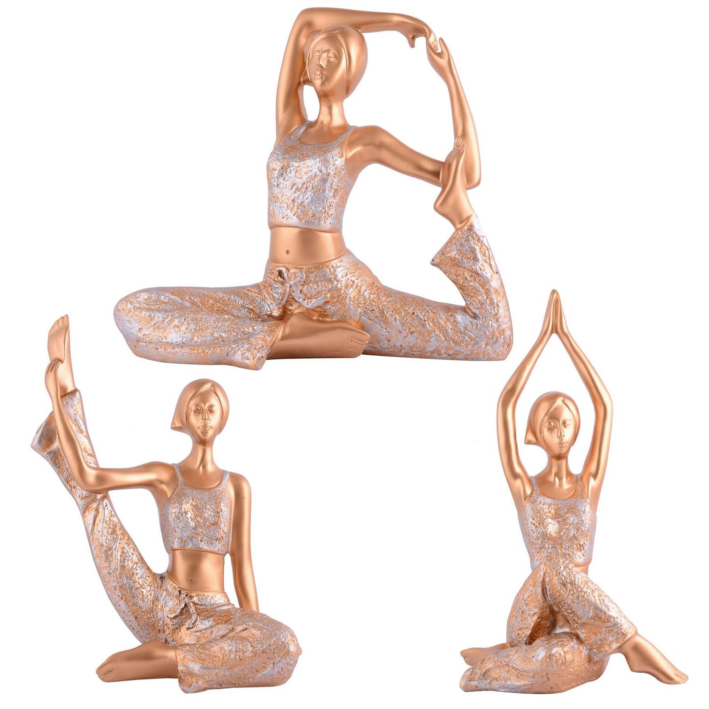 Suitable for home decor Yoga Posture Lady Statue Idol for Home Yoga Statue three pair admirable piece of gift (golden)