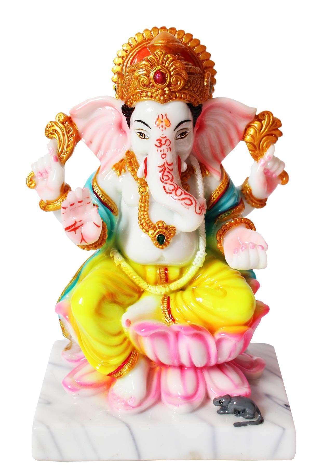 Hindu Deities Lakshmi and Ganesha Marble Statue (7 Inch)
