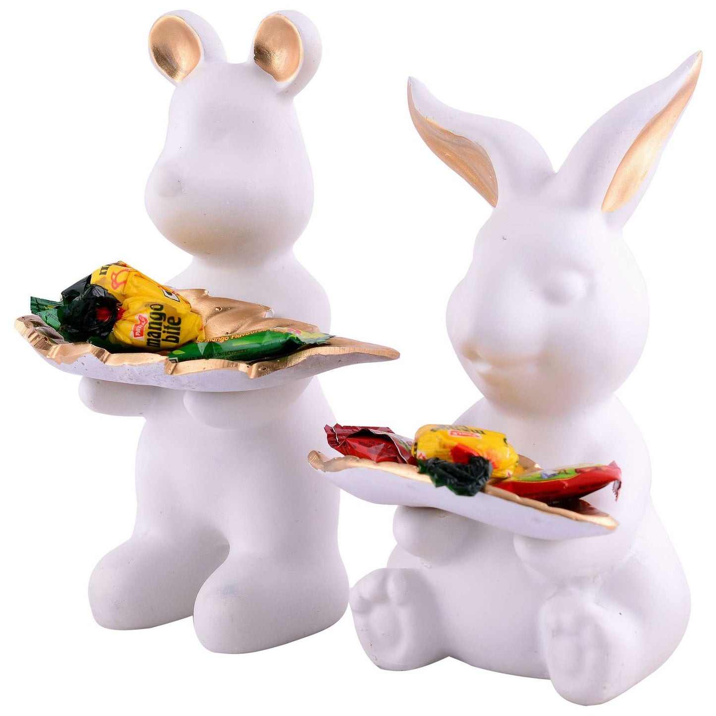 Set of 2 Rabbits in White Decorative Showpiece for Home Decor Showpiece | Home Kitchen Decor | Office Decorative Item – 13 cm