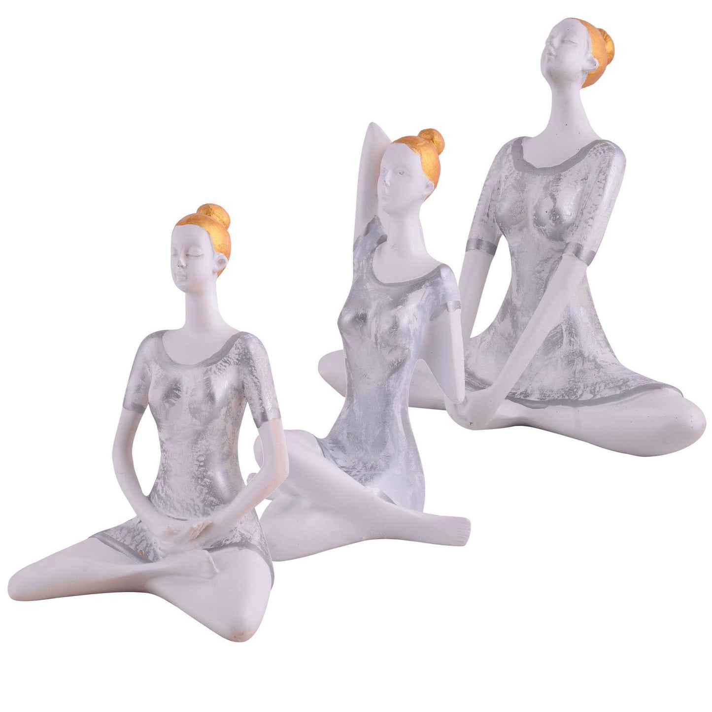 Suitable for home decor Yoga Posture Lady Statue Idol for Home Yoga Statue three pair admirable piece of gift (silver)