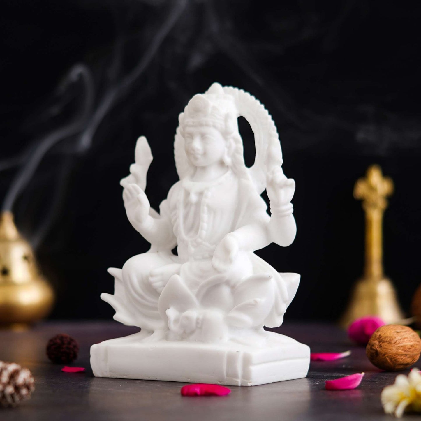 White Saraswati Idol – Maa Saraswati Statue, Genuine Saraswati Murti Small on Lotus with Veena – Handcrafted?