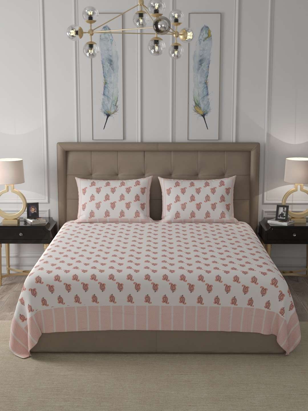 100% Pure Cotton Traditional Printed Bedsheet for Double Bed King Size Bedsheet with 2 Pillow Covers