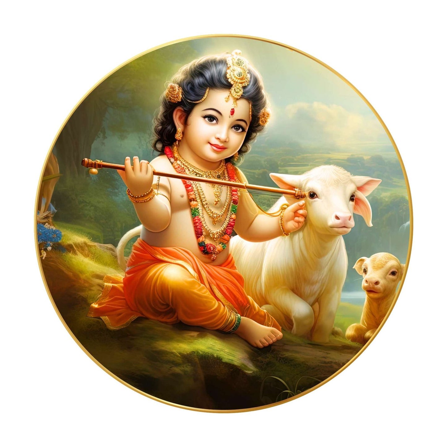 Wall Painting for Wall Decoration with Frame Sparkle Glossy Round Golden Framed Large Painting Office, Living Room, Bedroom, Home Decoration