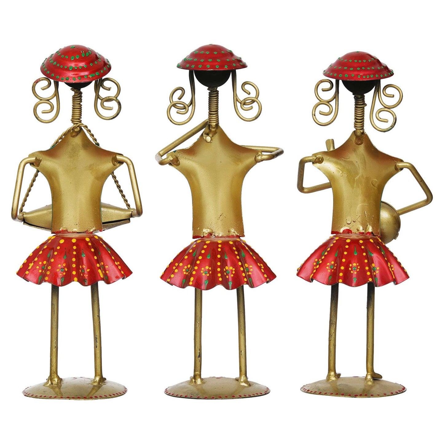 Set of 3 Antique Metal Decorative Tribal Musician Dolls Playing Musical Instrument Handicraft Item for Diwali Gifts | Home & office Decoration