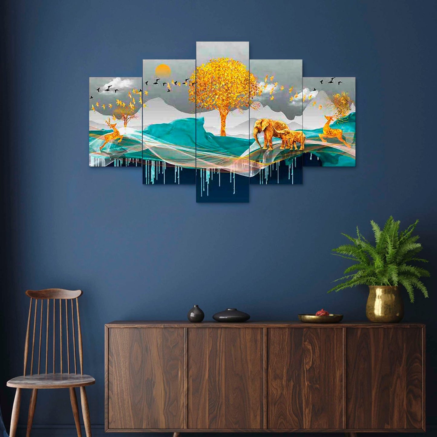 Nature Set of Five 3D Framed Paintings for Wall Decoration – Ideal for Home, Living Room, and Bedroom (75 x 43 CM)
