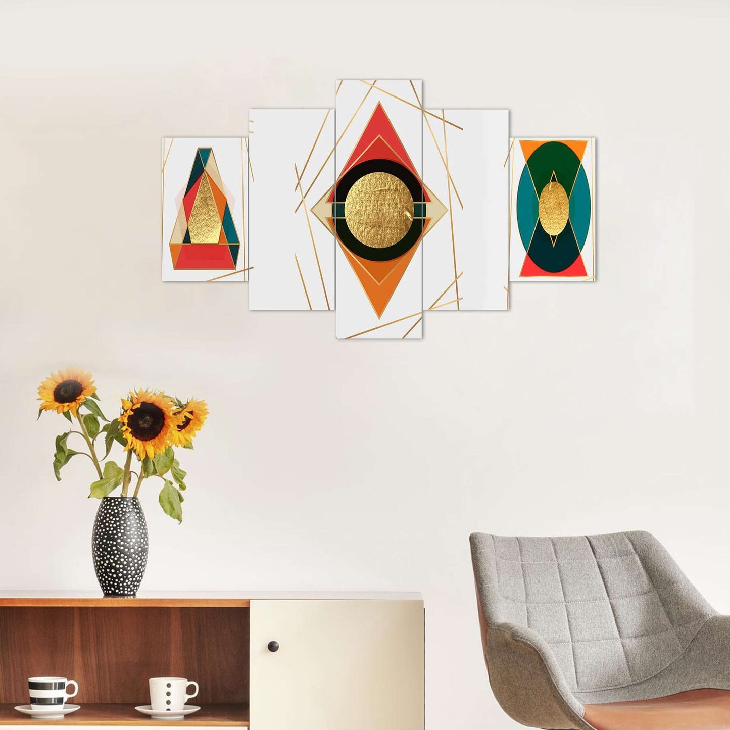 Modren Art Set of Five 3D Framed Paintings for Wall Decoration – Ideal for Home, Living Room, and Bedroom (75 x 43 CM)