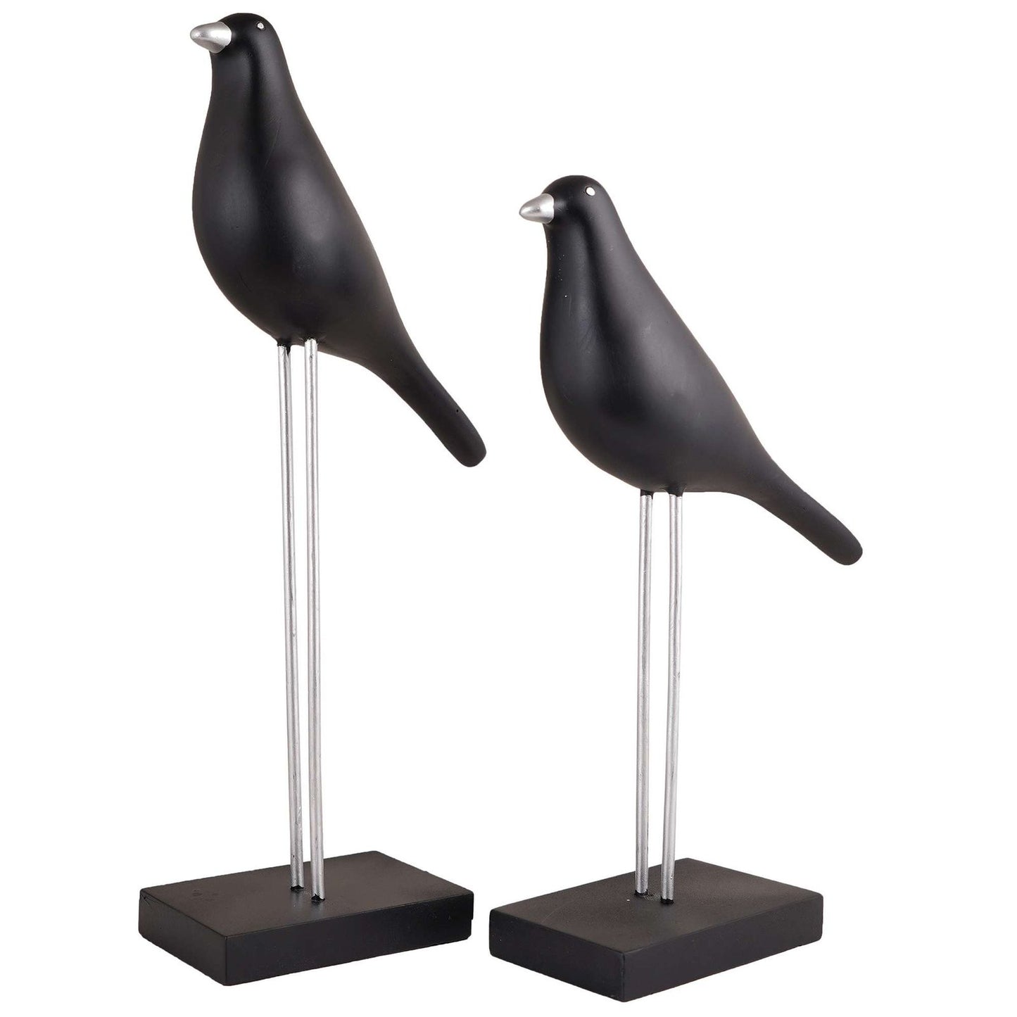 Sparrow Bird Home Decor showpiece on Iron Stand (Black Silver)