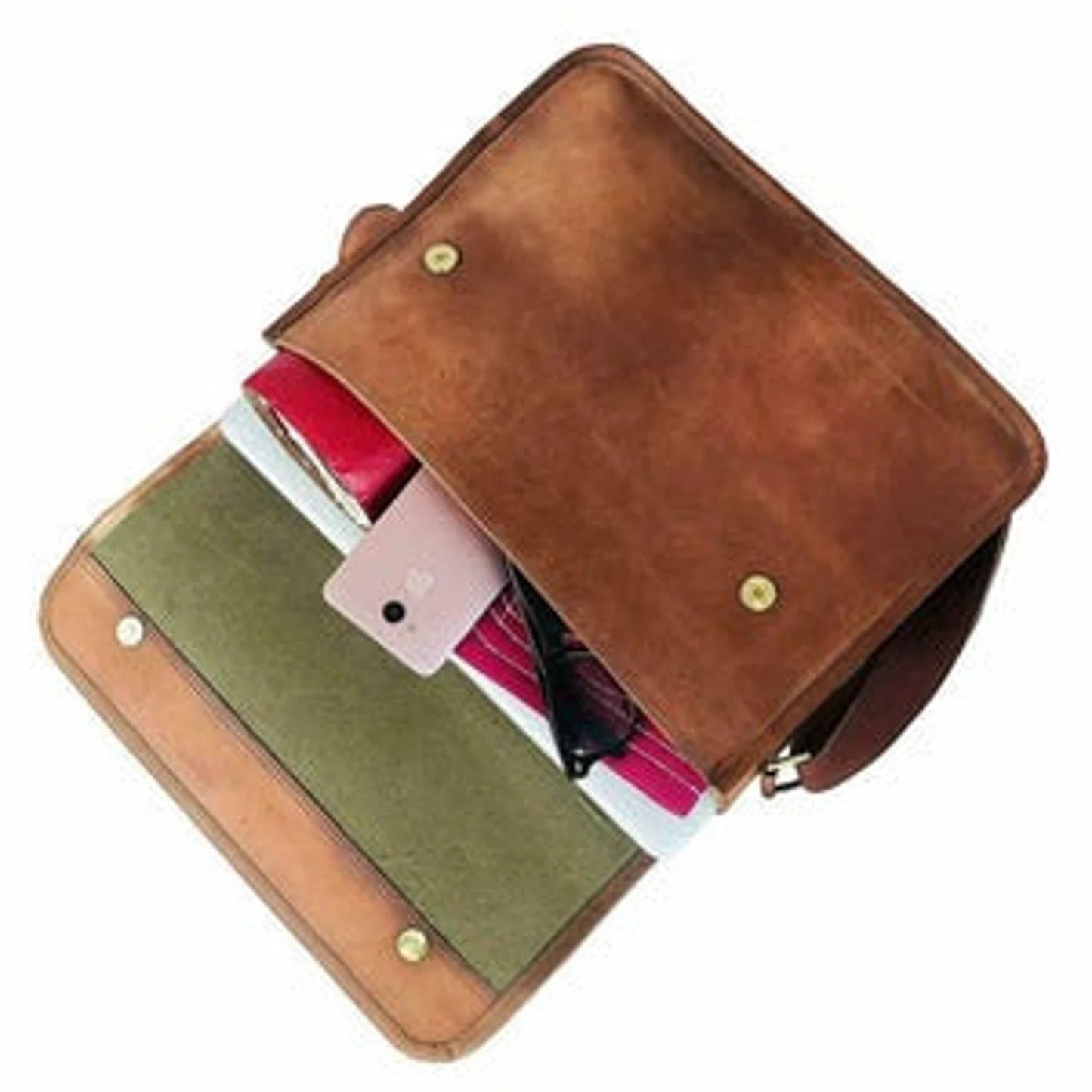 Craftshades – 11*15″ Half Flap Handcrafted Messenger Goat Leather Bag (Brown Tan) | 100% Genuine Leather