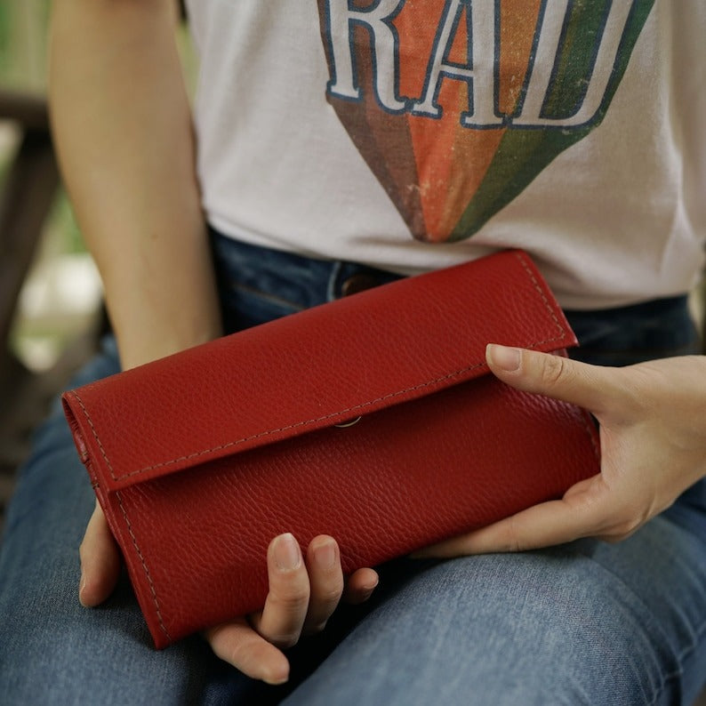 Craftshades – 8 Inch Handcrafted Unique Red Clutch Leather Bag for Women | 100% Genuine Leather