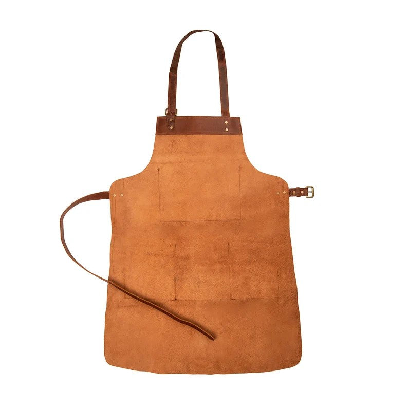 CraftShades Distressed Multi-Pocket Leather Apron – Brown Full Grain Leather – Butchers Apron For Hobbyists Woodwork Blacksmith with Pockets by MAHI