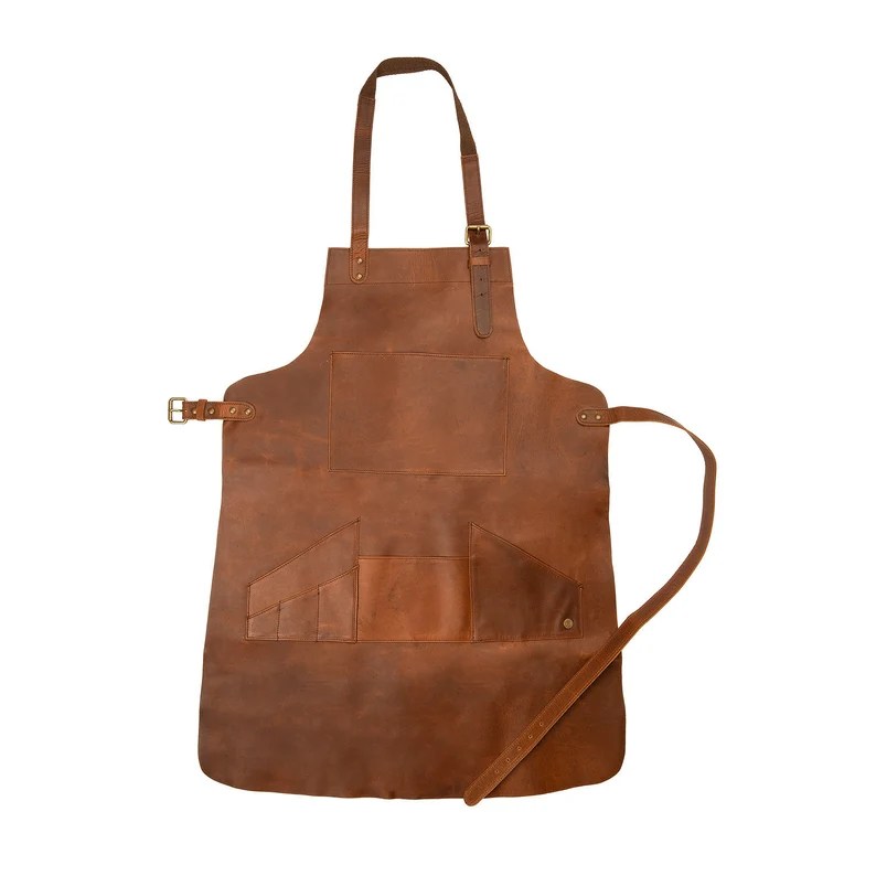 CraftShades Distressed Multi-Pocket Leather Apron – Brown Full Grain Leather – Butchers Apron For Hobbyists Woodwork Blacksmith with Pockets by MAHI