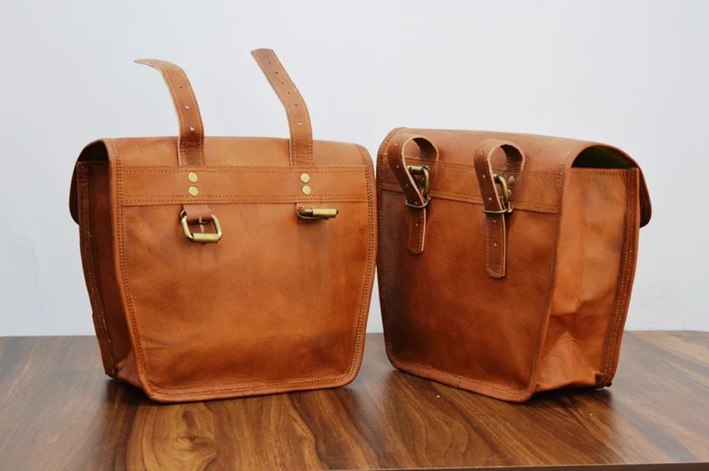 Craftshades Motorcycle Side Panniers Bag, Motorcycle Side Pouch, Brown Leather Side Pouch, Set of 2 Saddlebags, Saddle Panniers, Leather Bike Bag