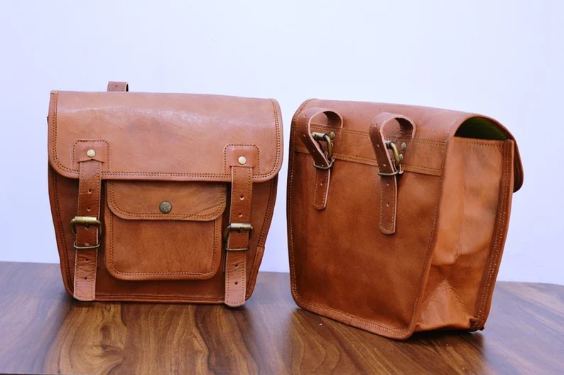 Craftshades Motorcycle Side Panniers Bag, Motorcycle Side Pouch, Brown Leather Side Pouch, Set of 2 Saddlebags, Saddle Panniers, Leather Bike Bag