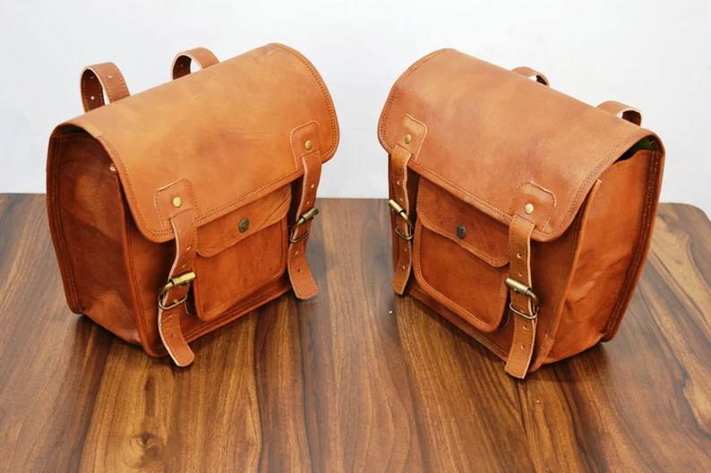 Craftshades Motorcycle Side Panniers Bag, Motorcycle Side Pouch, Brown Leather Side Pouch, Set of 2 Saddlebags, Saddle Panniers, Leather Bike Bag