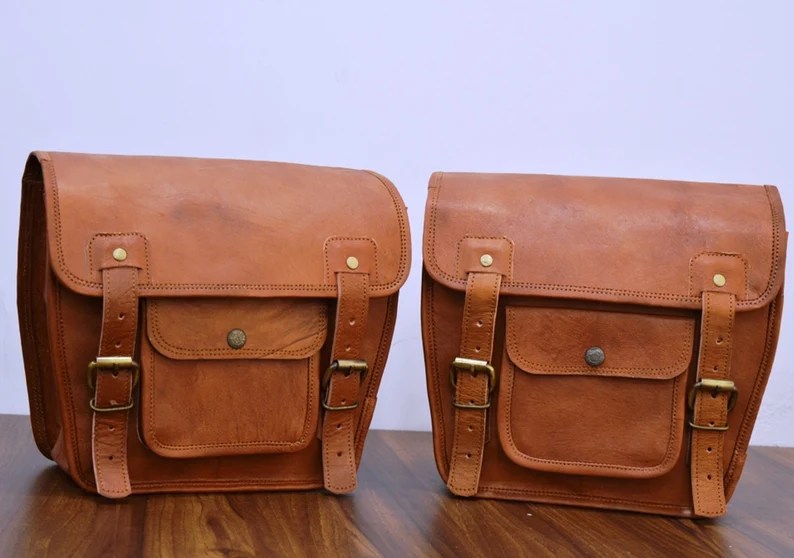Craftshades Motorcycle Side Panniers Bag, Motorcycle Side Pouch, Brown Leather Side Pouch, Set of 2 Saddlebags, Saddle Panniers, Leather Bike Bag