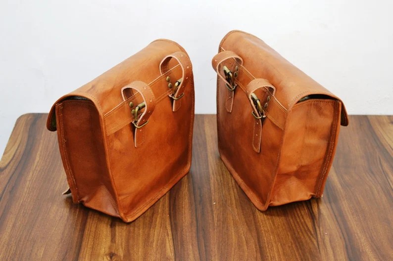 Craftshades Motorcycle Side Panniers Bag, Motorcycle Side Pouch, Brown Leather Side Pouch, Set of 2 Saddlebags, Saddle Panniers, Leather Bike Bag