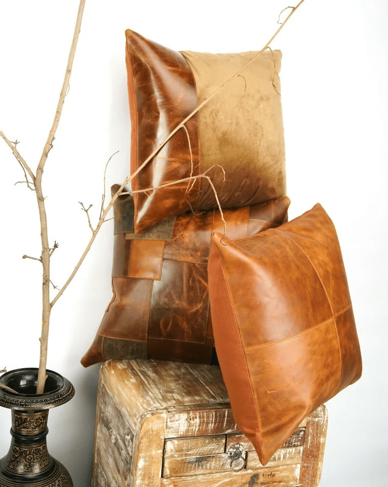 CraftShades Buffalo Leather Cushion Cover – Elevate Your Home Decor