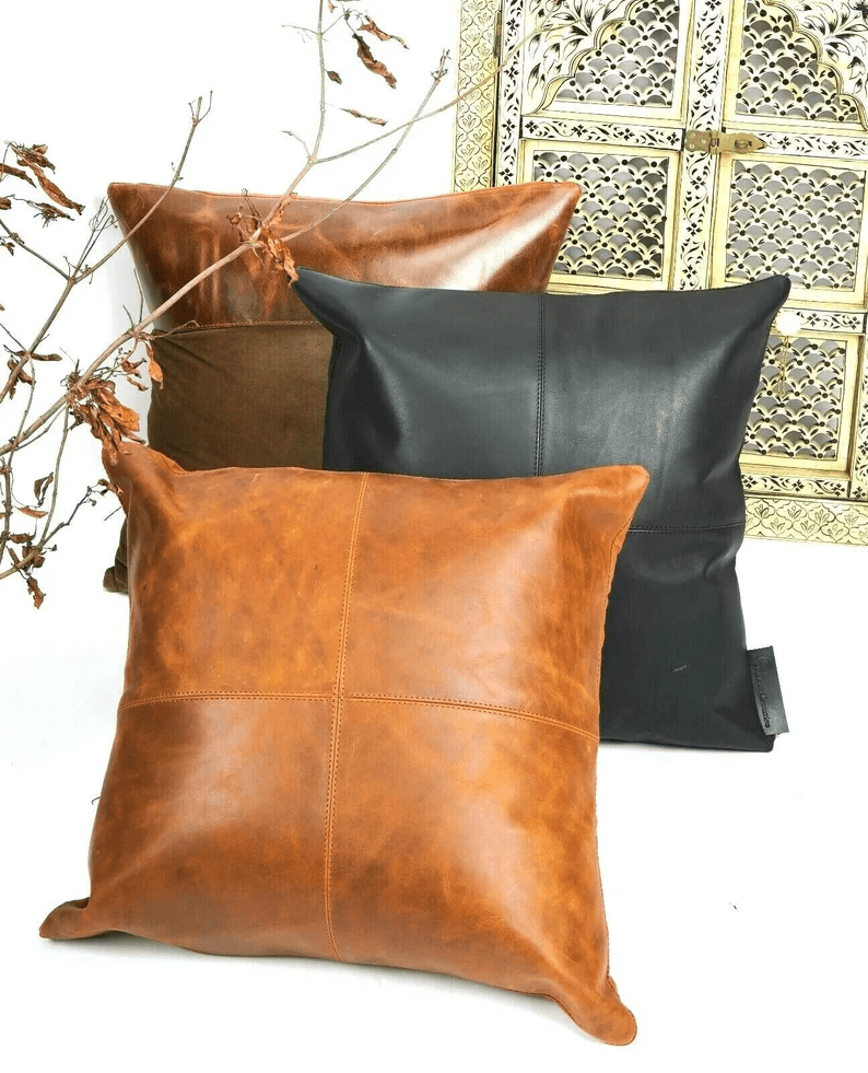 CraftShades Buffalo Leather Cushion Cover – Elevate Your Home Decor