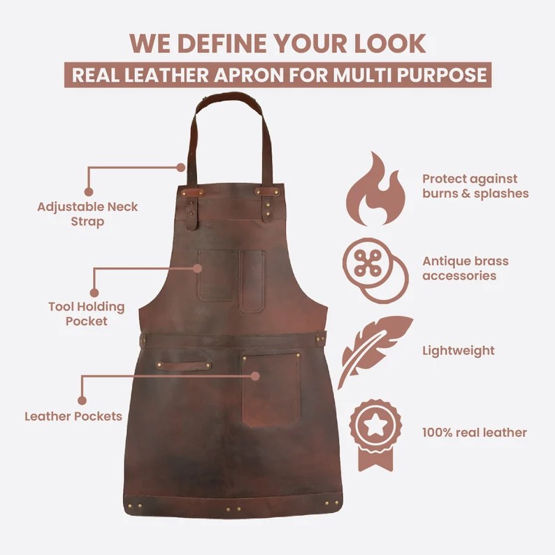 CraftShades Dark Brown Full Grain Leather Apron Butcher Apron -Cook Apron -BBQ Apron -Cooking Apron – Blacksmith Apron – Barber Apron – Woodwork Apron