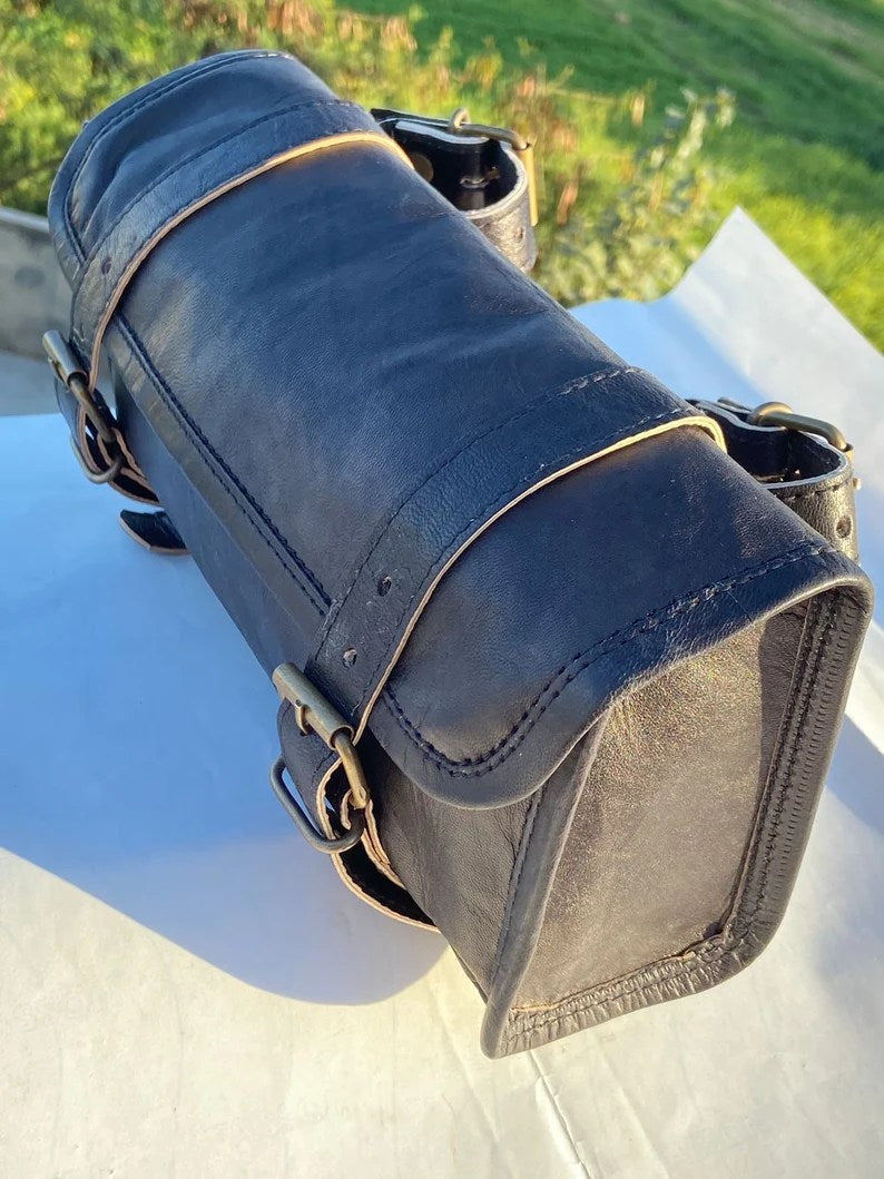 CraftShades Leather Motorcycle Black Side Round bags