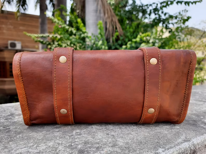 CraftShades Leather Motorcycle Black Side Round bags (Brown)
