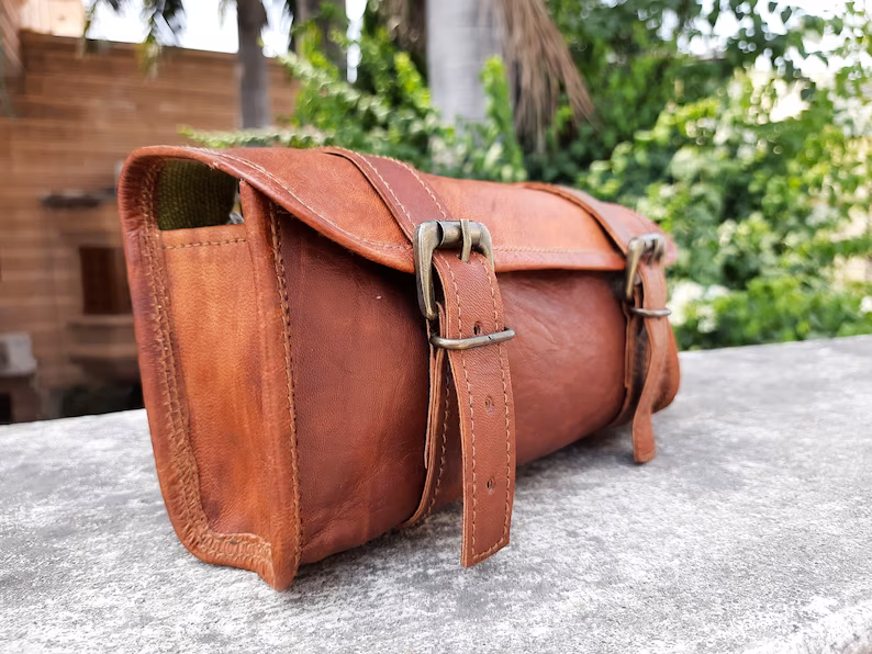 CraftShades Leather Motorcycle Black Side Round bags (Brown)