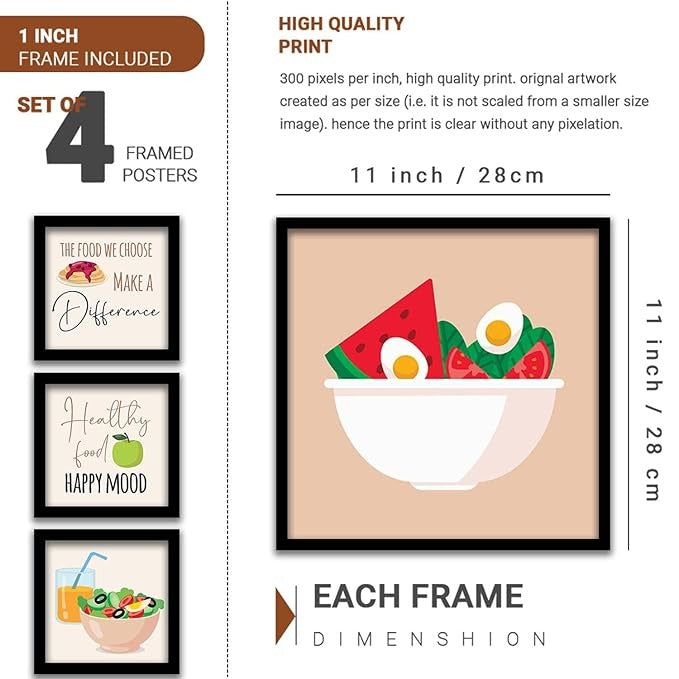 Kotart Photo Frames for Kitchen and Restaurant Wall Decoration The Food we eat Set of 4 B