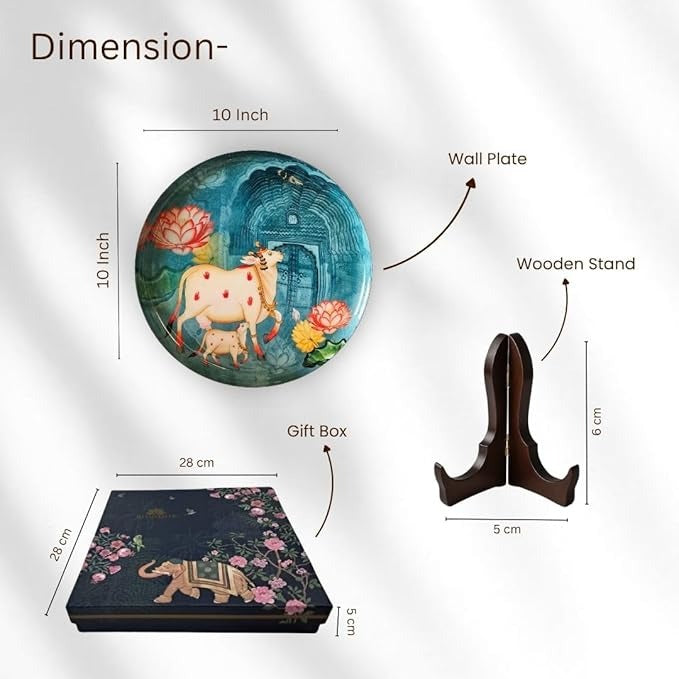 Ritualistic Pastel Pichwai Single Wall Plate 10 Inch With Stand Wall Arts Wall Hanging Show Pieces