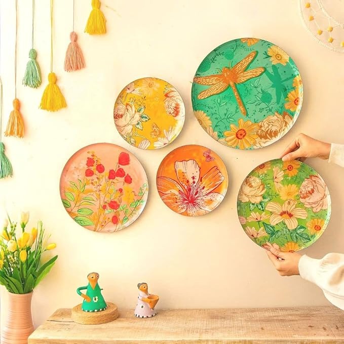 Ritualistic Pastel Wall Plates for Home Decoration Set of 5 Plates