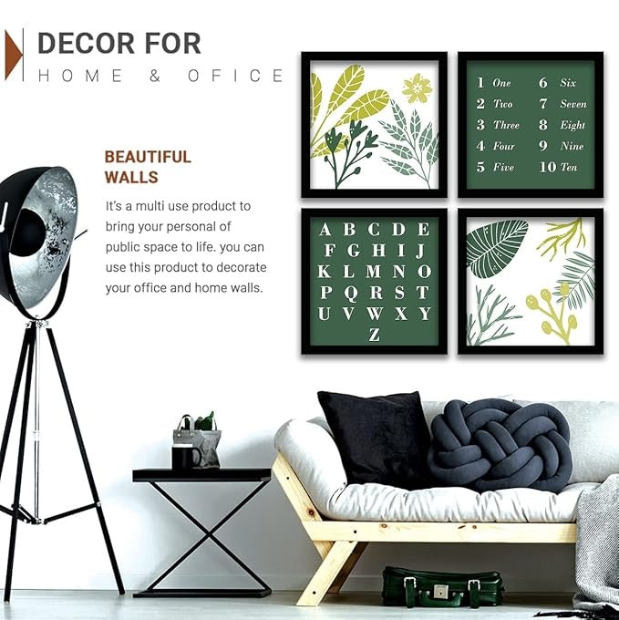 Kotart Educational Poster Set for Kids Room Photo Frames for Learning Set of 4