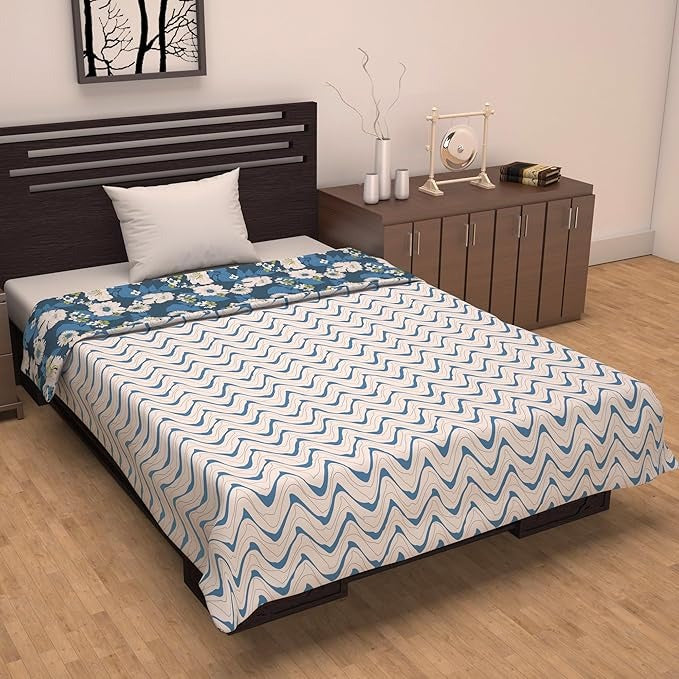 Divine Casa 120 GSM Microfiber Single Dohar Soft & Lightweight Revesible Blanket Cozy & Breathable Floral Pattern Colour Celestial Gray Blue