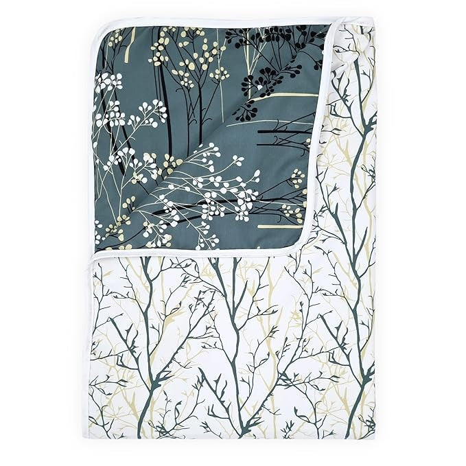 Divine Casa 120 GSM Microfiber Single Dohar Soft & Lightweight Throw Blanket Floral Branches Pattern Colour Teal & White