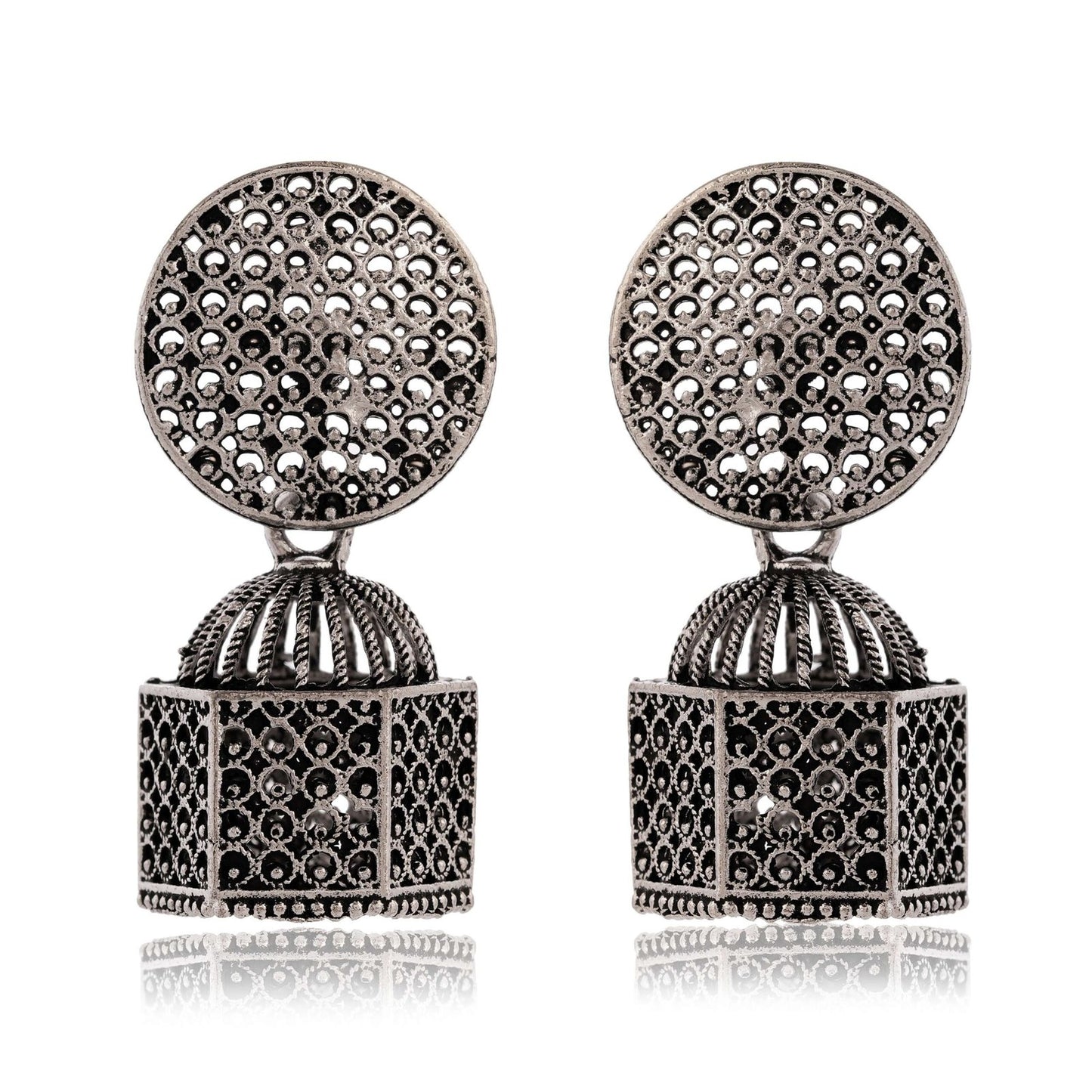 Earrings for Women Traditional Silver AZ838-OXidised Jhumka Set | German Silver Chand Baliyan & Jhumkas Earrings | Birthday & Anniversary Gift -AZ838-OX-ER33