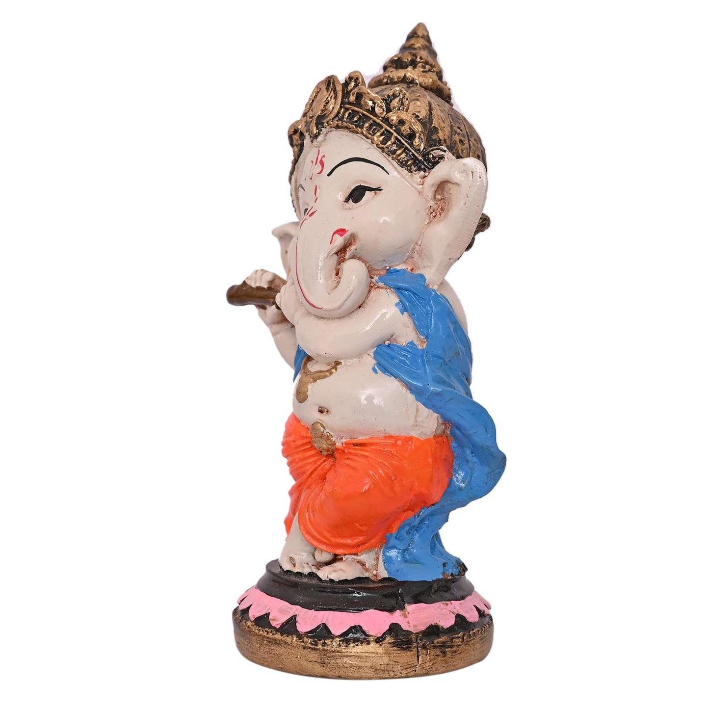 Resin Playing Flute Ganesh Idol Statue Best For Home & Office Decor (Flute Vinayak), Multi Colour