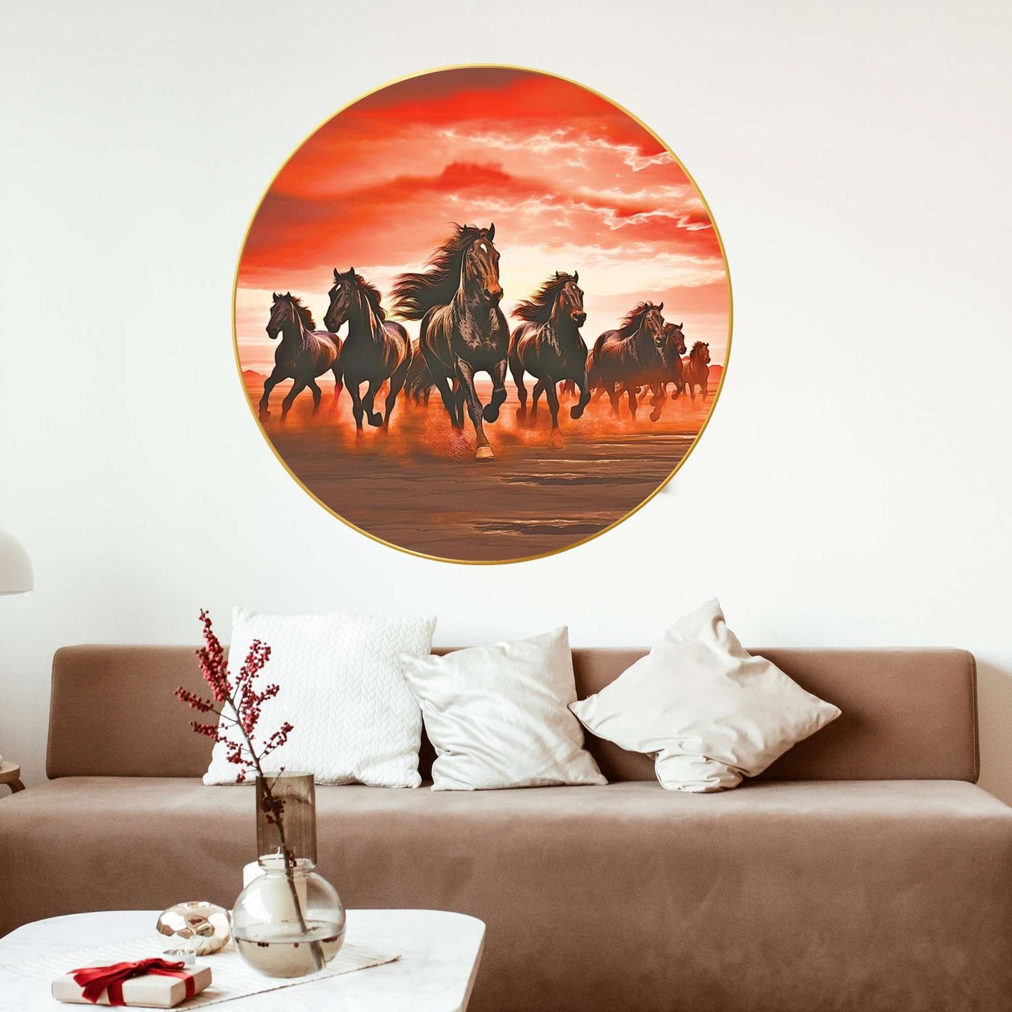 Wall Painting for Wall Decoration with Frame Sparkle Glossy Round Golden Framed Large Painting Office, Living Room, Bedroom, Home Decoration